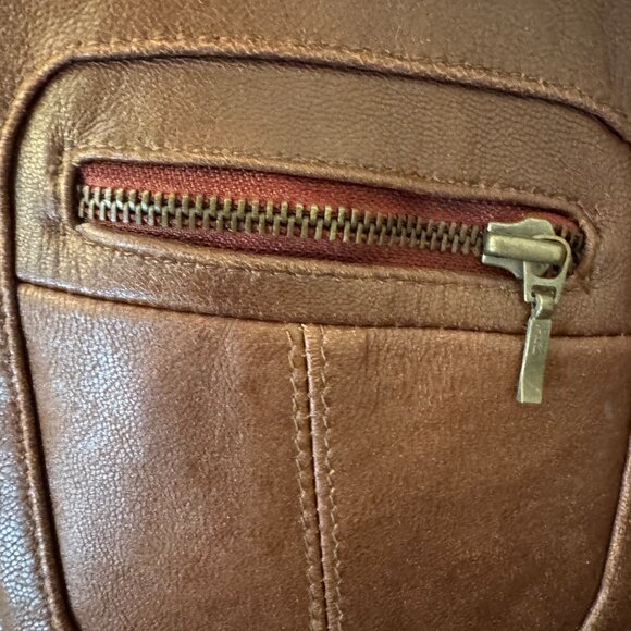 Vintage Brown Leather Jacket with Zippers - Picture 5 of 6